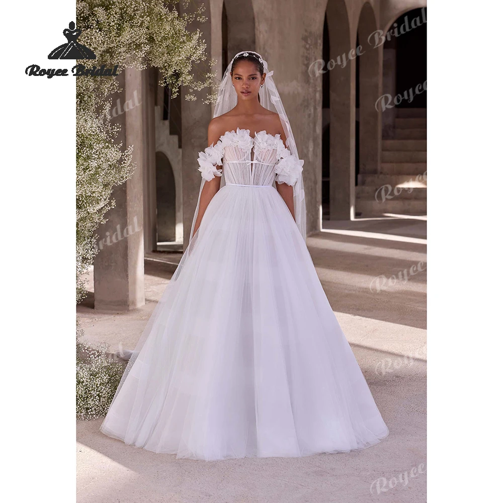 V Neck Gathered Tulle A Line Wedding Dresses 2026 Off the Shoulder 3D Flowers Beach Bridal Gowns Custom vestido de novia
V Neck Gathered Tulle A Line Wedding Dresses 2026 Off the Shoulder 3D Flowers Beach Bridal Gowns Custom vestido de novia
