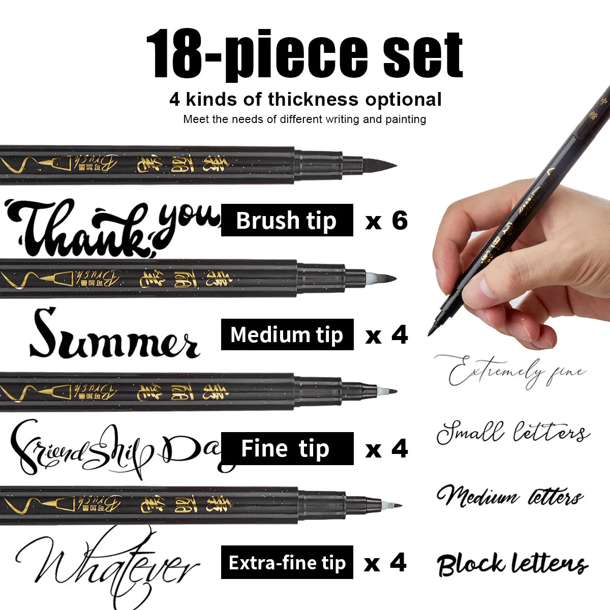 18PCS Calligraphy Pens Set Black Ink Brush Pens Hand Lettering Marker Pens for Writing Drawing Sketching Bullet Journal Scrapboo
18PCS Calligraphy Pens Set Black Ink Brush Pens Hand Lettering Marker Pens for Writing Drawing Sketching Bullet Journal Scrapboo