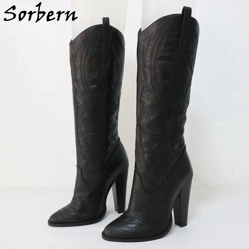 Sorbern Genuine Leather Cowboy Boots Women Wide Calf Slip On Block High Heel 14Cm Size Us11 Pointed Toe Embroider Chunky Heeled
Sorbern Genuine Leather Cowboy Boots Women Wide Calf Slip On Block High Heel 14Cm Size Us11 Pointed Toe Embroider Chunky Heeled