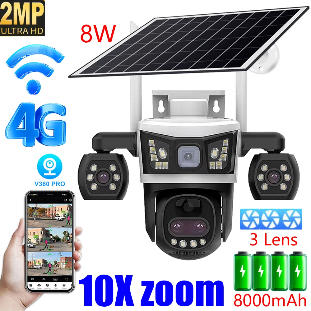 2MP 4G Solar Camera 3 Lens 10X Zoom Security Video Camera PIR Human Detection Night Vision Two-way Audio Outdoor Waterproof
2MP 4G Solar Camera 3 Lens 10X Zoom Security Video Camera PIR Human Detection Night Vision Two-way Audio Outdoor Waterproof