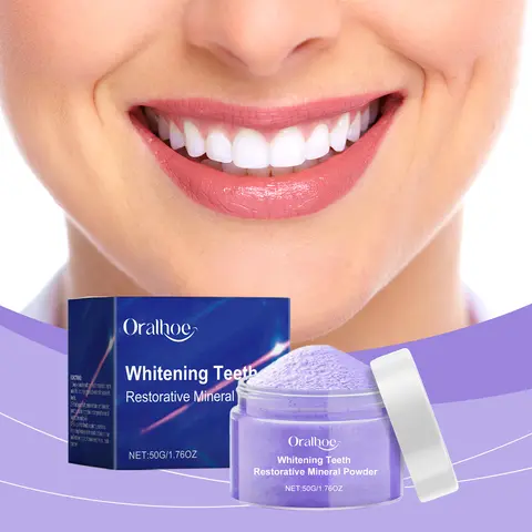 Oralhoe 50g Whitening Tooth Powder Purple Teeth Bleaching Oral Hygiene Care Remove Stains Clean Fresh Breath Purple Teeth Powder