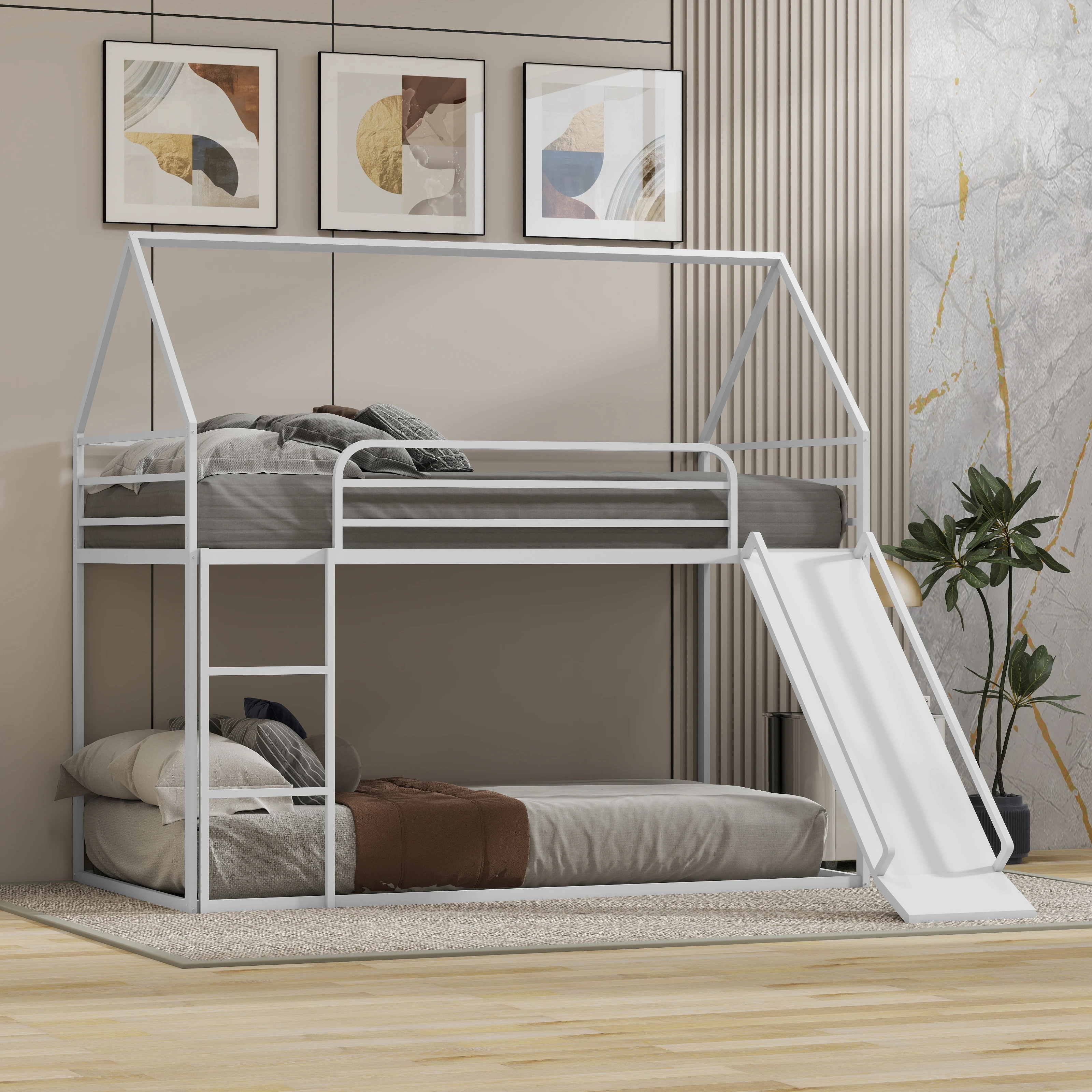 Children's metal bed frame, bed support, double-layer bed with slide
Children's metal bed frame, bed support, double-layer bed with slide