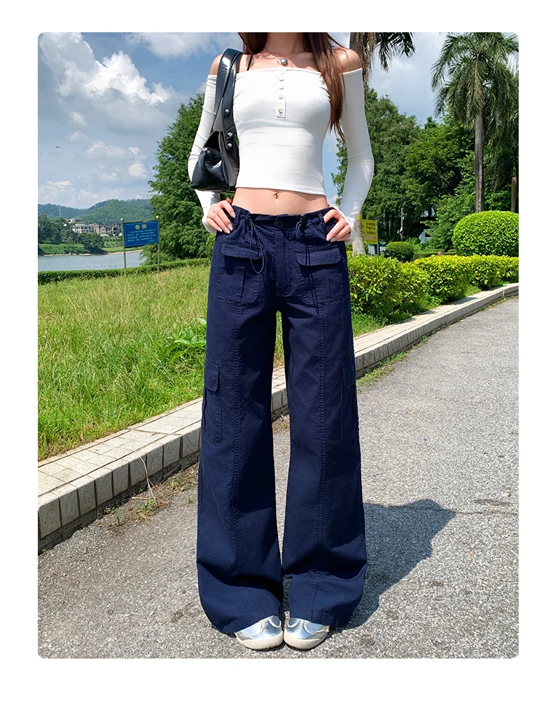 Женские темно-синие повседневные брюки в стиле пэчворк с карманами и эластичной резинкой на талии Y2k 2000-х годов, американские брюки-клеш унисекс с низкой талией в стиле сафари
Женские темно-синие повседневные брюки в стиле пэчворк с карманами и эластичной резинкой на талии Y2k 2000-х годов, американские брюки-клеш унисекс с низкой талией в стиле сафари