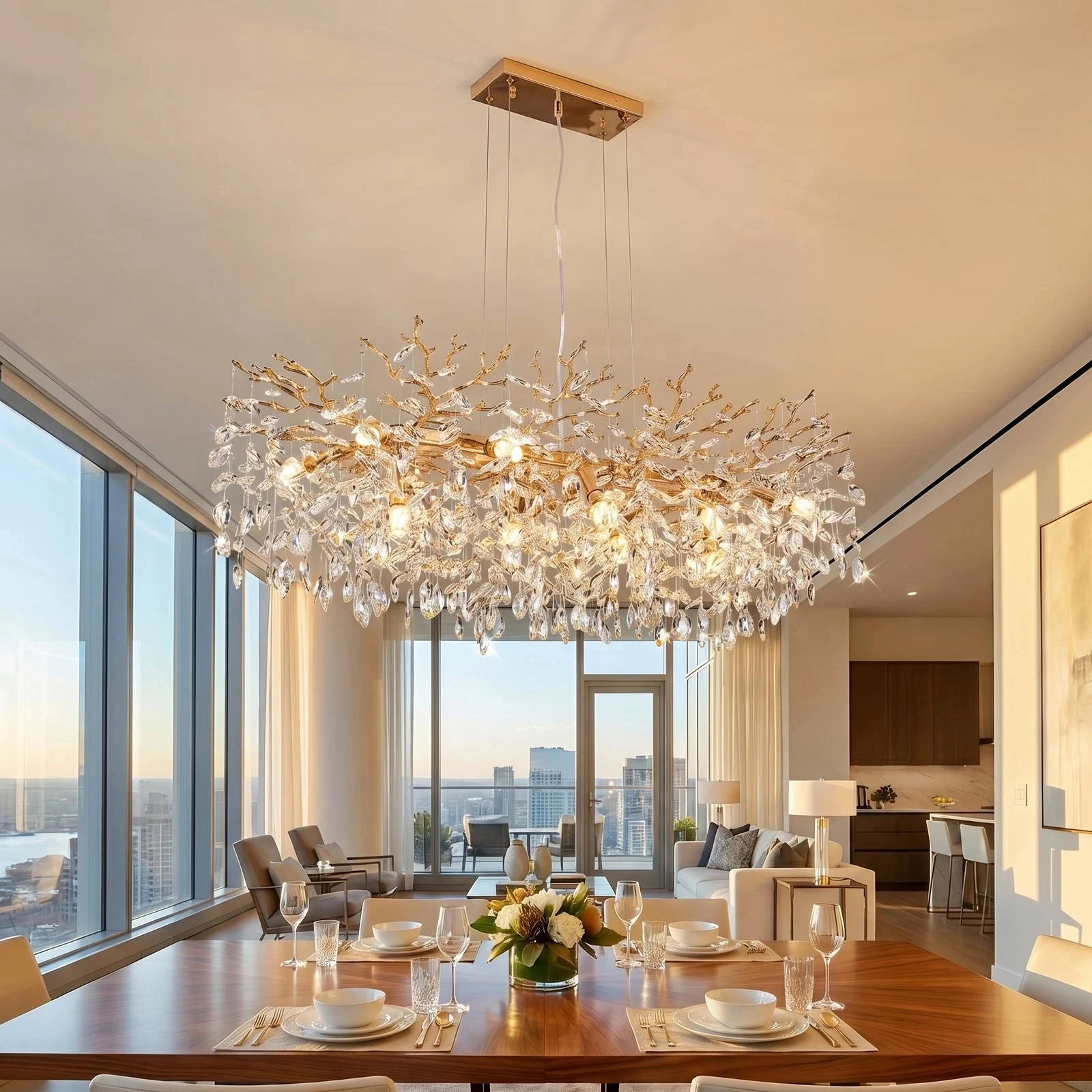 49-inch luxury gold tree-shaped crystal chandelier, 14-lamp dining room fixture, height adjustable, E12 lamp holder, no bulb
49-inch luxury gold tree-shaped crystal chandelier, 14-lamp dining room fixture, height adjustable, E12 lamp holder, no bulb