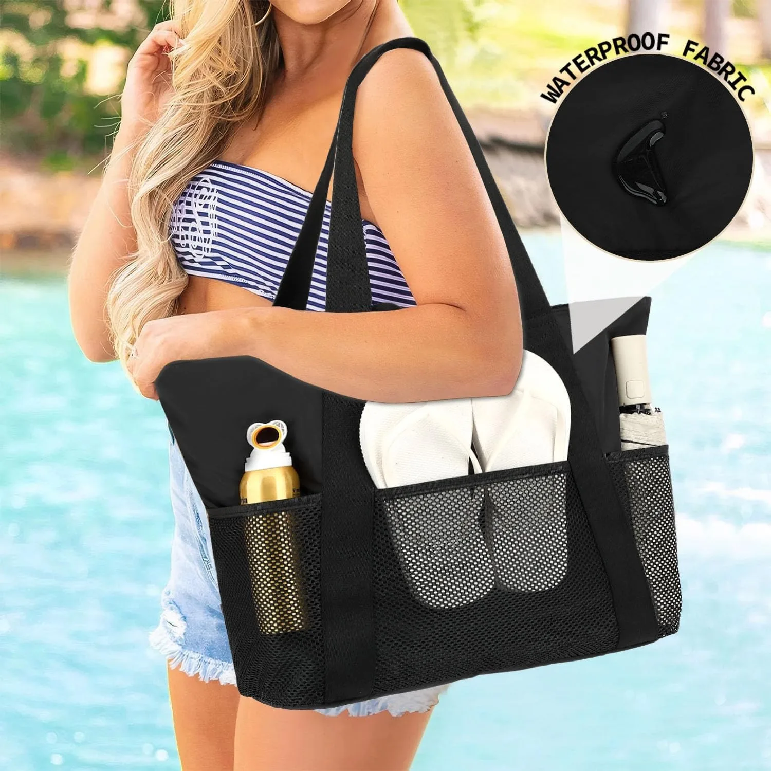 Black Fammart Mesh Beach Bag for Women, Large Beach Toy Pool Bag with Zipper Pocket, SandProof Cruise Essentials 2026 Family Travel
Black Fammart Mesh Beach Bag for Women, Large Beach Toy Pool Bag with Zipper Pocket, SandProof Cruise Essentials 2026 Family Travel
