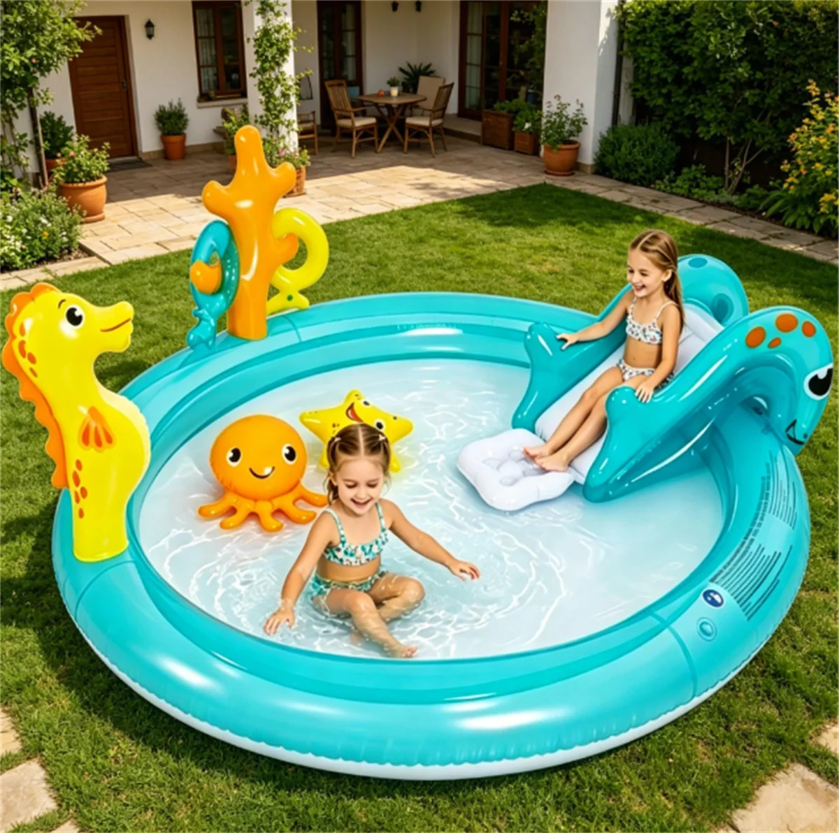 Outdoor inflatable marine life spray pool for children, with slides and ring throwing games, suitable for ages 2-6.
Outdoor inflatable marine life spray pool for children, with slides and ring throwing games, suitable for ages 2-6.
