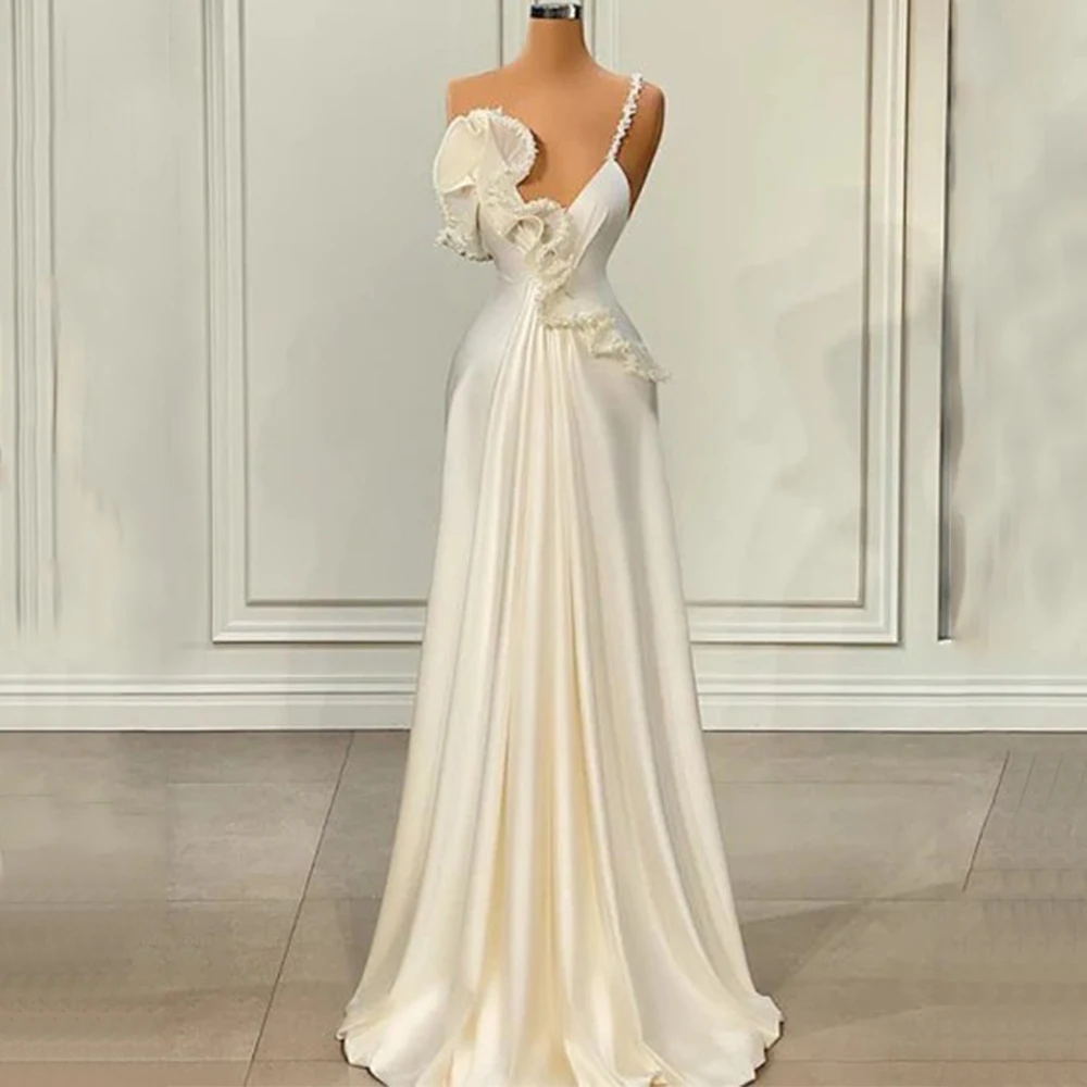 Gorgeous One Shoulder Spaghetti Straps Wedding Dress A-Line Floor Length with Ruffles Sexy Deep V-Neck Bridal Sleeveless Gowns
Gorgeous One Shoulder Spaghetti Straps Wedding Dress A-Line Floor Length with Ruffles Sexy Deep V-Neck Bridal Sleeveless Gowns