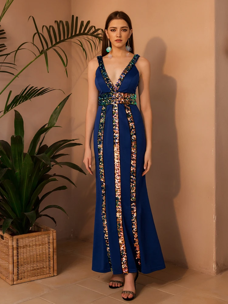 Angel-fashion Women's Sequin Embellished Deep V-Neck Evening Gown, Sleeveless Slim Fit Floor-Length Dress for Formal Events
Angel-fashion Women's Sequin Embellished Deep V-Neck Evening Gown, Sleeveless Slim Fit Floor-Length Dress for Formal Events