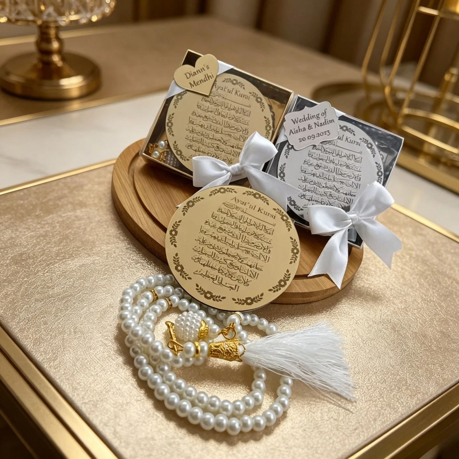 Personalized Tasbih Prayer Beads with Custom Acrylic Ayatul Kursi Tags for Islamic Wedding Aqiqah Gift Bracelet Favor Packs
Personalized Tasbih Prayer Beads with Custom Acrylic Ayatul Kursi Tags for Islamic Wedding Aqiqah Gift Bracelet Favor Packs