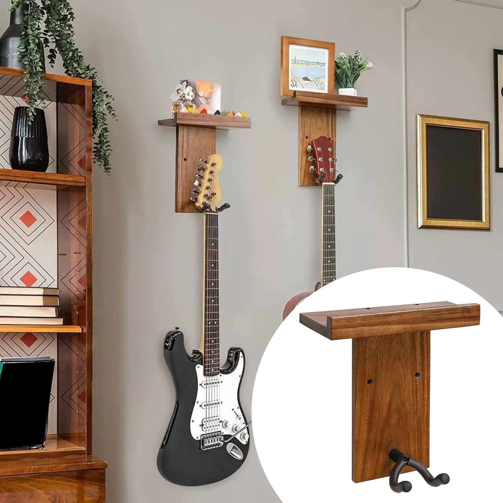 Guitar Hanger Hook Wooden Guitar Wall Mount Holder Stand Display Rack with Shelf for Folk Electric Guitar Bass
Guitar Hanger Hook Wooden Guitar Wall Mount Holder Stand Display Rack with Shelf for Folk Electric Guitar Bass