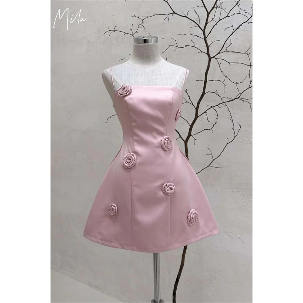 Mila Pink Strapless Mini Party Dresses 3D Flower Satin Evening Dresses Zip Ctue Homecoming Customized Prom Dresses 2025 
Mila Pink Strapless Mini Party Dresses 3D Flower Satin Evening Dresses Zip Ctue Homecoming Customized Prom Dresses 2025