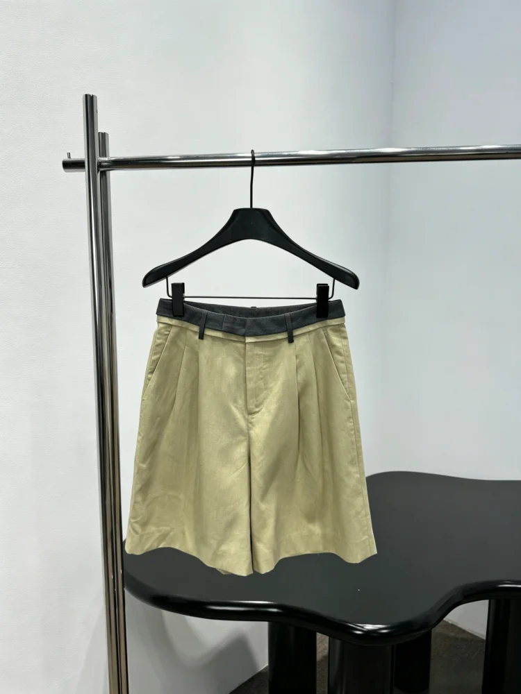 Summer Women's Linen Shorts With Contrasting Colors Spliced Letter Stickers High Waisted Pleated Loose Straight Leg Pants
Summer Women's Linen Shorts With Contrasting Colors Spliced Letter Stickers High Waisted Pleated Loose Straight Leg Pants
