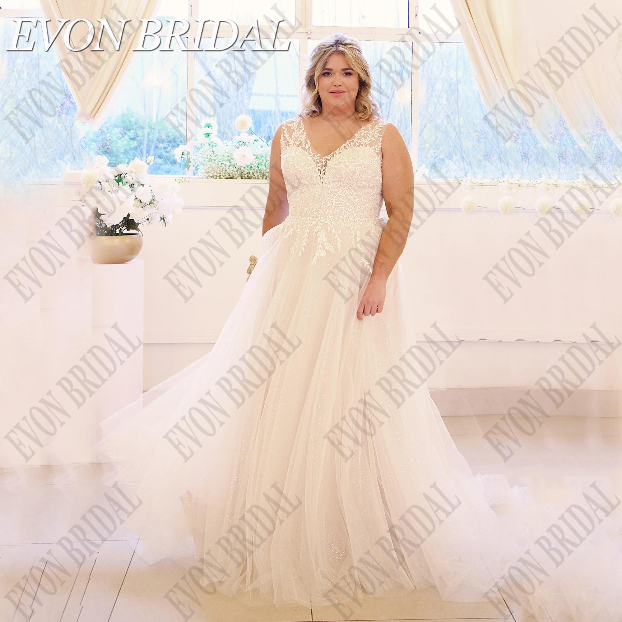 EVON BRIDAL Customized Glitter V-Neck Wedding Dress Plus Size Sleeveless Applique Bride Boho Bride Gowns Tulle vestido de novia
EVON BRIDAL Customized Glitter V-Neck Wedding Dress Plus Size Sleeveless Applique Bride Boho Bride Gowns Tulle vestido de novia