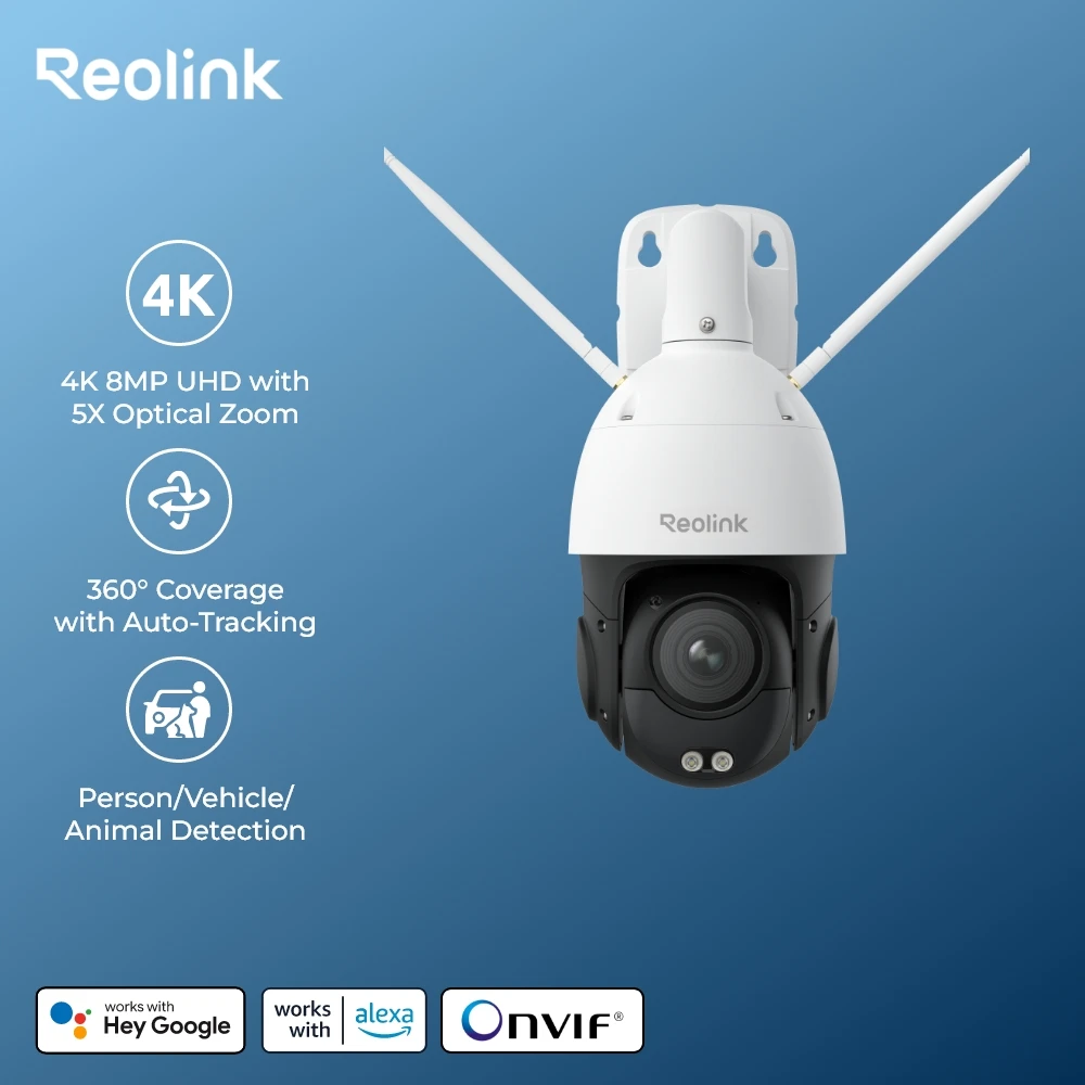 REOLINK 4K Wi-Fi 6 PTZ Security Camera 5X Optical Zoom Pan & Tilt Auto Tracking Smart Detection 8MP Onvif Dome Outdoor IP Camera
REOLINK 4K Wi-Fi 6 PTZ Security Camera 5X Optical Zoom Pan & Tilt Auto Tracking Smart Detection 8MP Onvif Dome Outdoor IP Camera