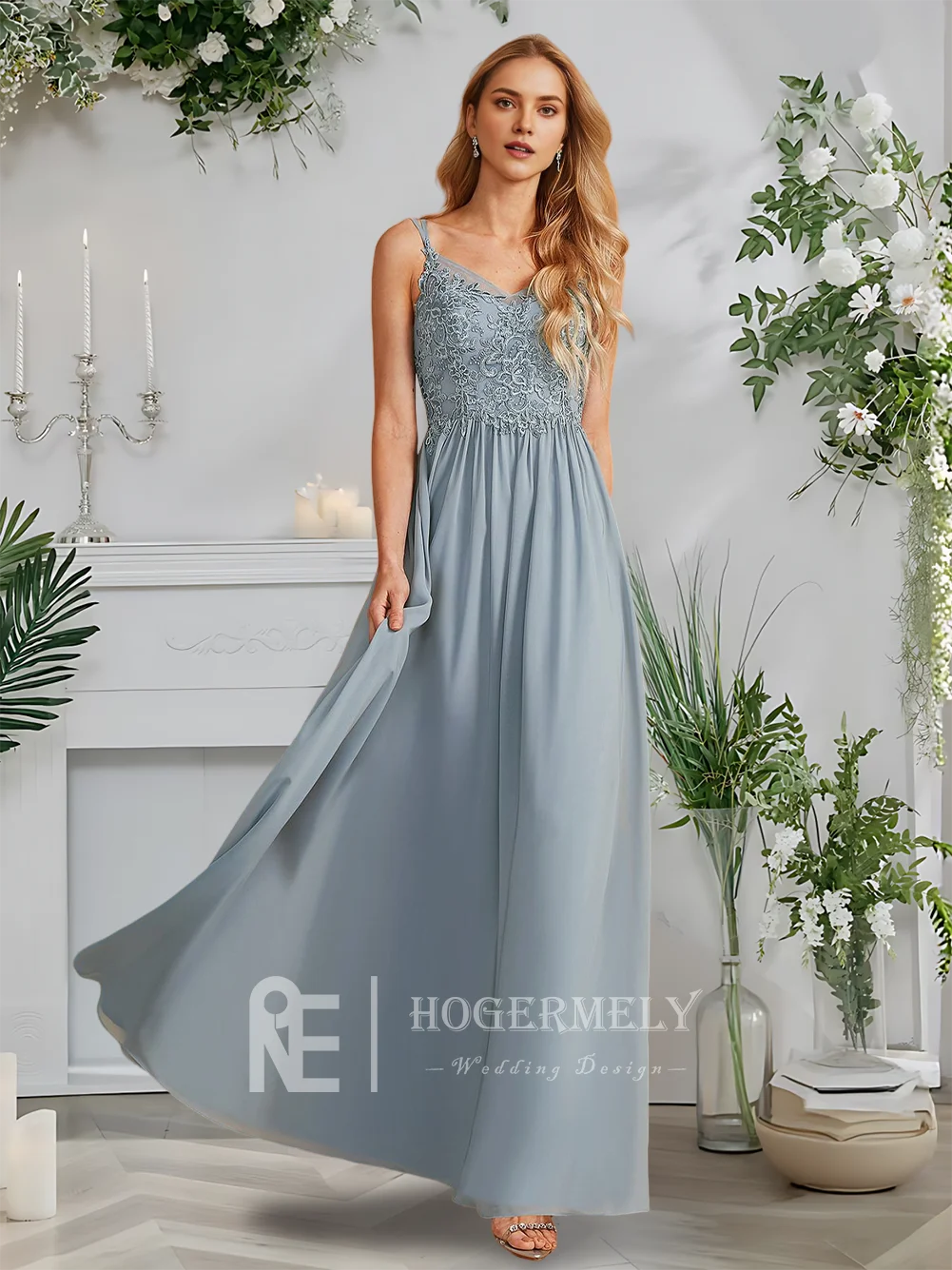 C Luxury Dusty Blue A-Line V-Neck Floor-Length Lace Chiffon Bridesmaid Dresses With Ruffles Wedding Party Guest Women 2025
C Luxury Dusty Blue A-Line V-Neck Floor-Length Lace Chiffon Bridesmaid Dresses With Ruffles Wedding Party Guest Women 2025