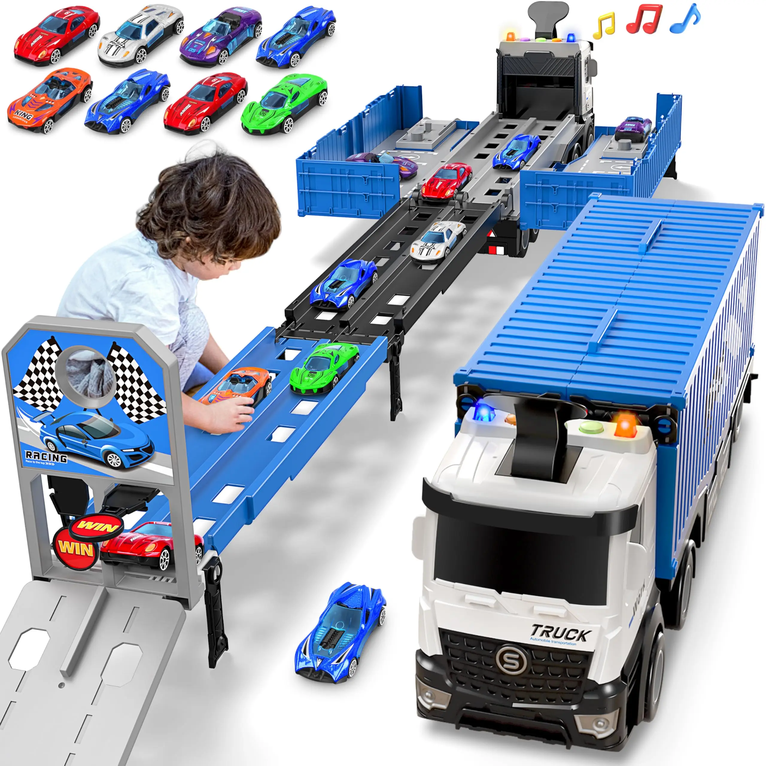 Carrier Truck Race Track Toddlers Toys, Foldable 3 Layer Car Race Track Playset, Toy Truck Transport Car Carrier & 8 Race Cars
Carrier Truck Race Track Toddlers Toys, Foldable 3 Layer Car Race Track Playset, Toy Truck Transport Car Carrier & 8 Race Cars