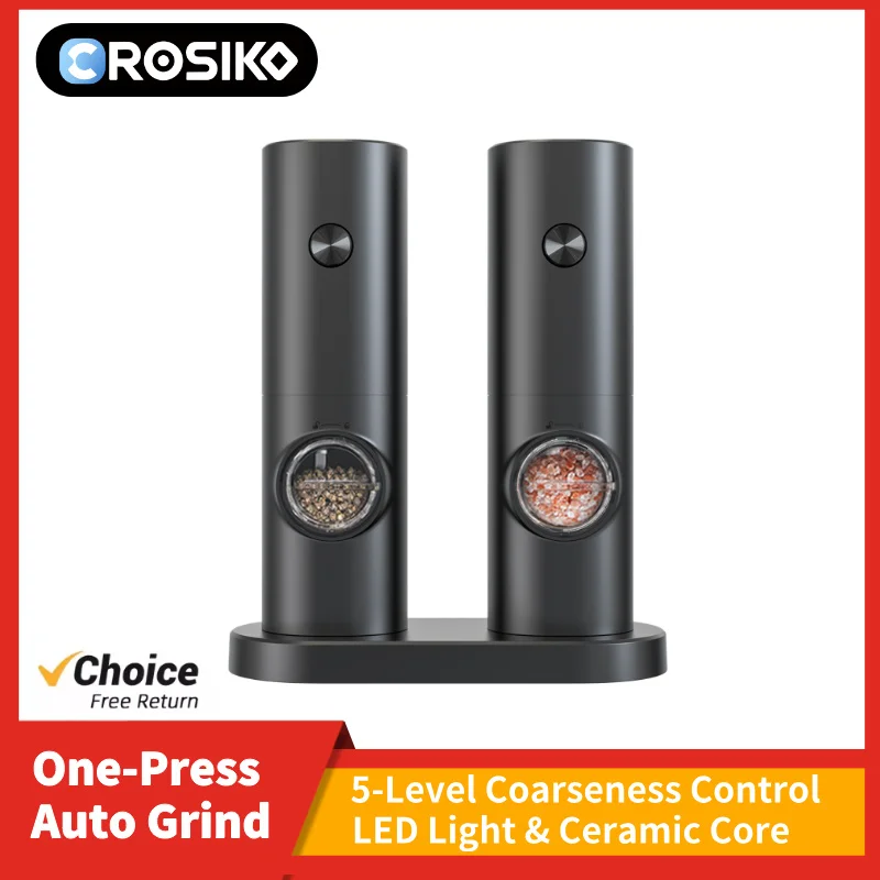 CROSIKO KYMQ-14-BS One Press Electric Pepper Salt Grinder 5 Levels Adjustable Coarseness LED Light Ceramic Mill Kitchen Tools
CROSIKO KYMQ-14-BS One Press Electric Pepper Salt Grinder 5 Levels Adjustable Coarseness LED Light Ceramic Mill Kitchen Tools