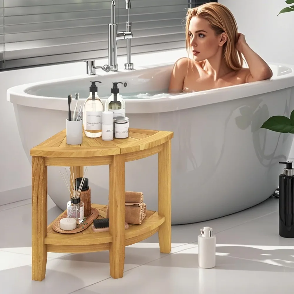 Corner Shower Stool - Teak Wood Shower Bench Seat with Storage Shelf for Shaving Legs, Waterproof Spa Bathing Step Foot Rest Sea
Corner Shower Stool - Teak Wood Shower Bench Seat with Storage Shelf for Shaving Legs, Waterproof Spa Bathing Step Foot Rest Sea