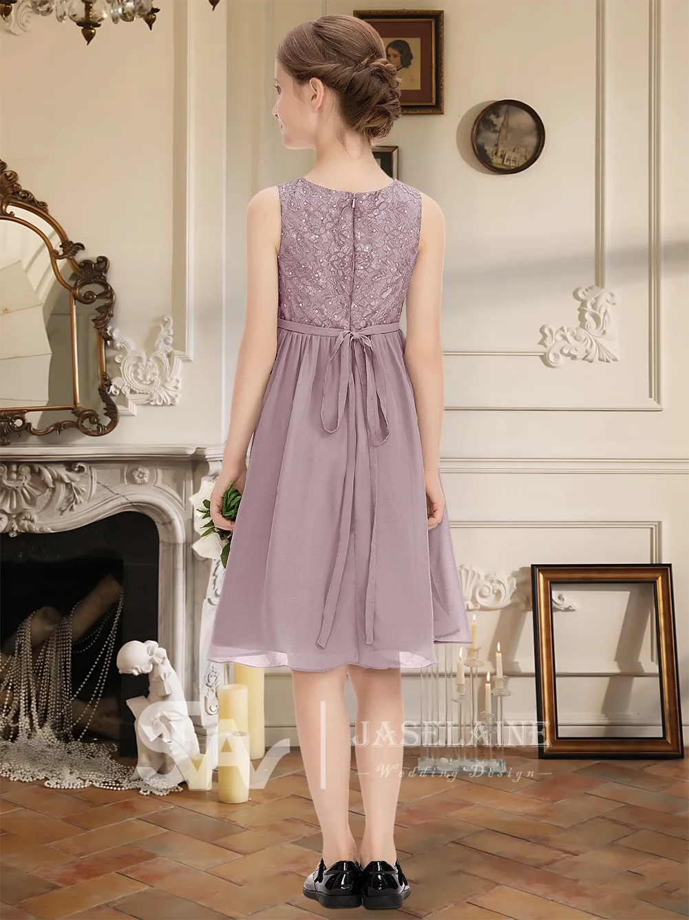 B Elegant Junior Bridesmaid Dress Chiffon Lace Beading Scoop Flower Girl Dress With Bow Knee-Length A Line Wedding Party Gowns
B Elegant Junior Bridesmaid Dress Chiffon Lace Beading Scoop Flower Girl Dress With Bow Knee-Length A Line Wedding Party Gowns