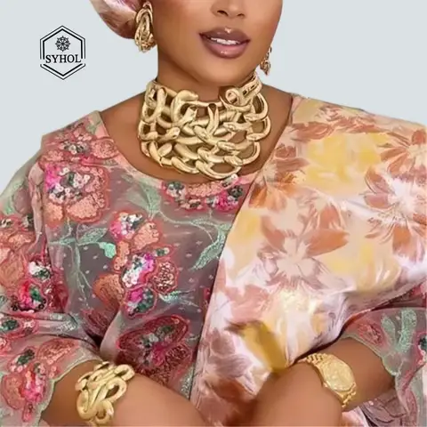 Necklace For Women Dubai Gold Plated Jewelry Set Luxury Jewelry Original Ring BraceletWedding Banquet Costumes Nigeria Wedding