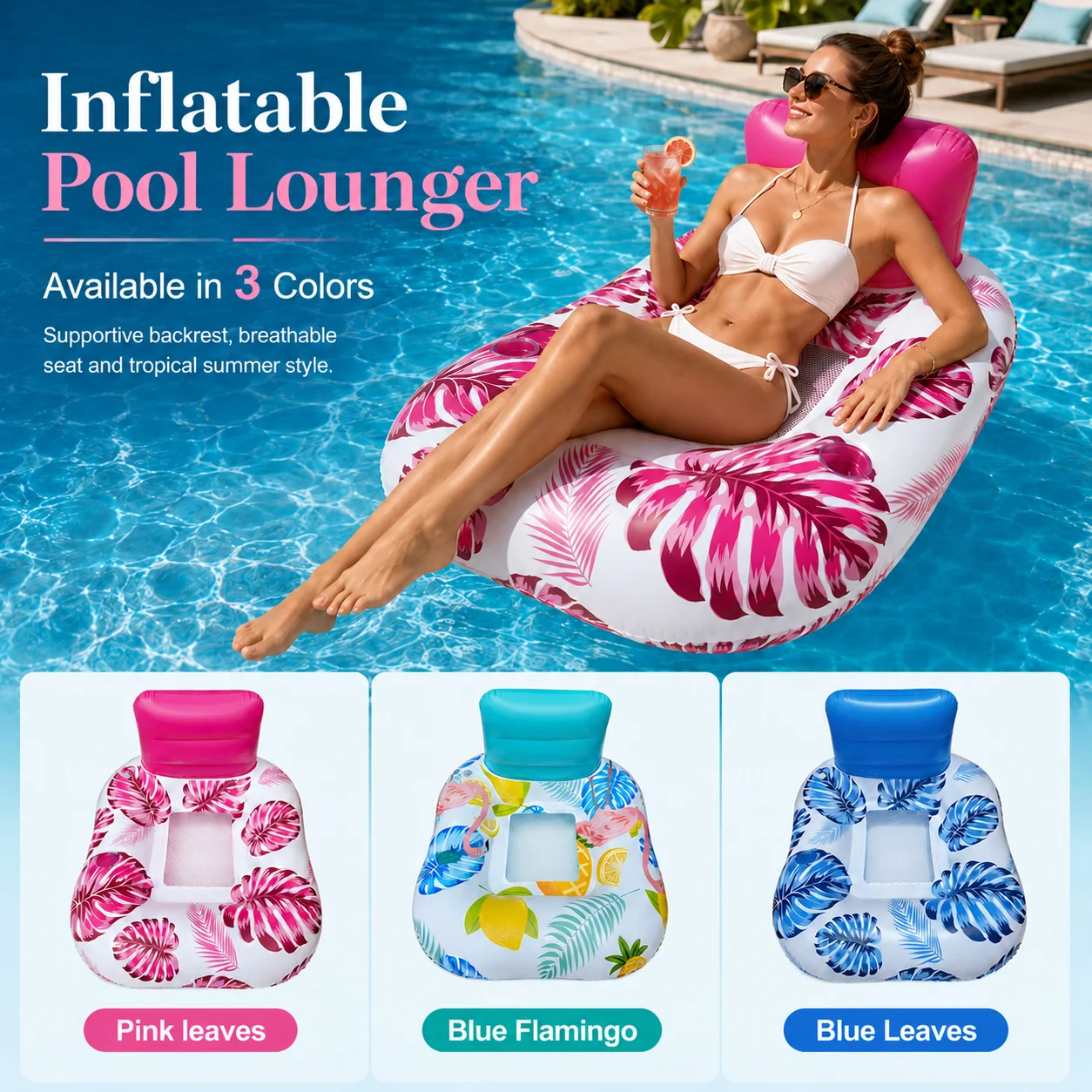 1pc Inflatable Pool Lounge Chair Float with Backrest & Cup Holder Tropical Leaf Water Recliner Air Mattress Floating Lounger
1pc Inflatable Pool Lounge Chair Float with Backrest & Cup Holder Tropical Leaf Water Recliner Air Mattress Floating Lounger