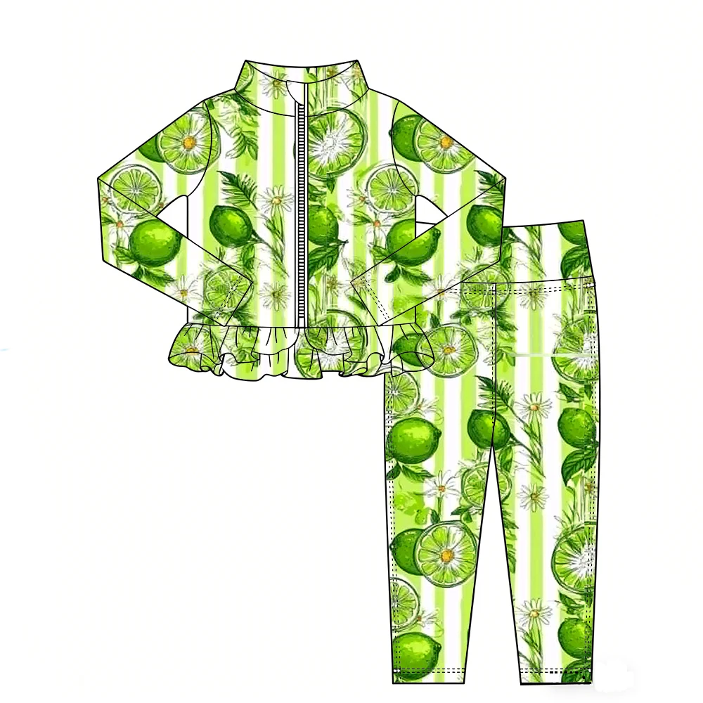 Hot-selling girls' outfit long-sleeved and long-legged with ruffled zipper and fruit print custom wholesale
Hot-selling girls' outfit long-sleeved and long-legged with ruffled zipper and fruit print custom wholesale