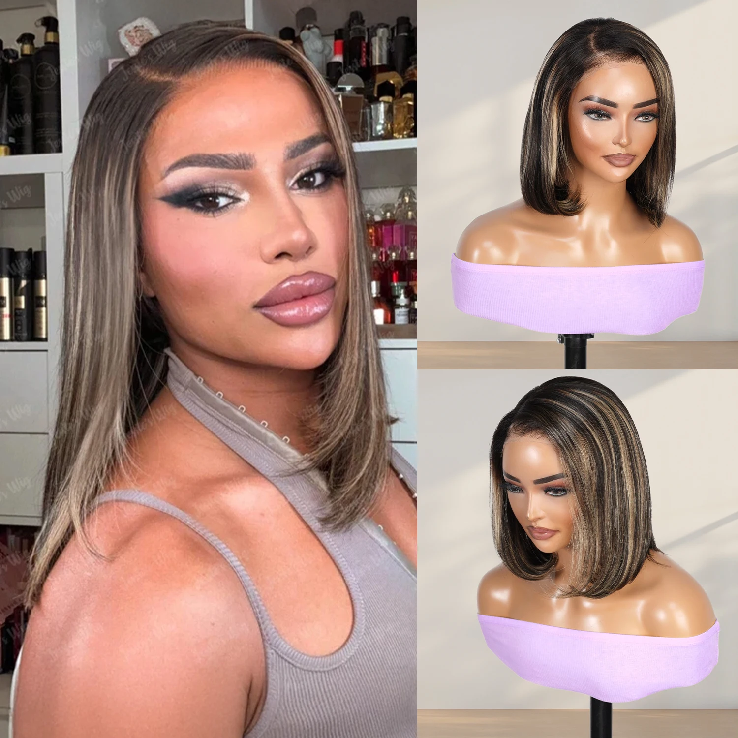 100% Human Hair Wear and Go Pre Cut Pre Plucked Glueless 7x5 Closure Wig Straight Bob Balayage Highlight 12"
100% Human Hair Wear and Go Pre Cut Pre Plucked Glueless 7x5 Closure Wig Straight Bob Balayage Highlight 12"