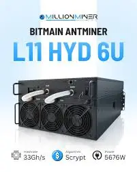 BN Buy 3 get 2 free ⚡ Bitmain Antminer L11 Hyd 6U (33Gh/s) — industrial-grade Scrypt mining with full hydro-
BN Buy 3 get 2 free ⚡ Bitmain Antminer L11 Hyd 6U (33Gh/s) — industrial-grade Scrypt mining with full hydro-