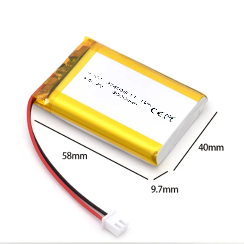 974058 3.7V 3000mAh Rechargeable Li-ion Battery for GPS Tracker LED Flashlight Portable Device Tablet DIY Power Bank
974058 3.7V 3000mAh Rechargeable Li-ion Battery for GPS Tracker LED Flashlight Portable Device Tablet DIY Power Bank