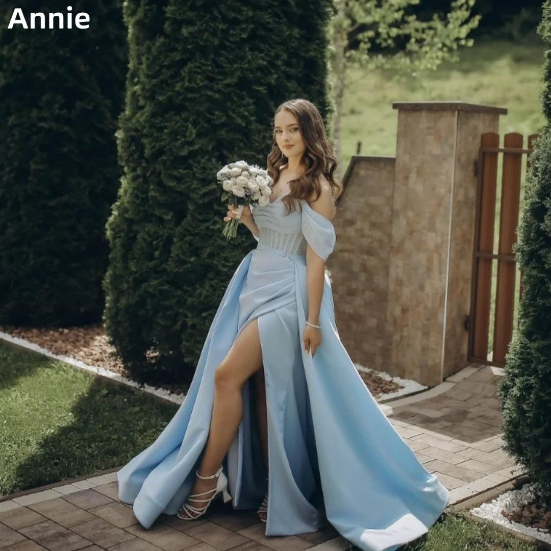 Annie Sky Blue Prom Dresses Herringbone Glitter Satin Evening Dresses Sexy Off-shoulder Side Slit Formal Occasions Prom Dress
Annie Sky Blue Prom Dresses Herringbone Glitter Satin Evening Dresses Sexy Off-shoulder Side Slit Formal Occasions Prom Dress