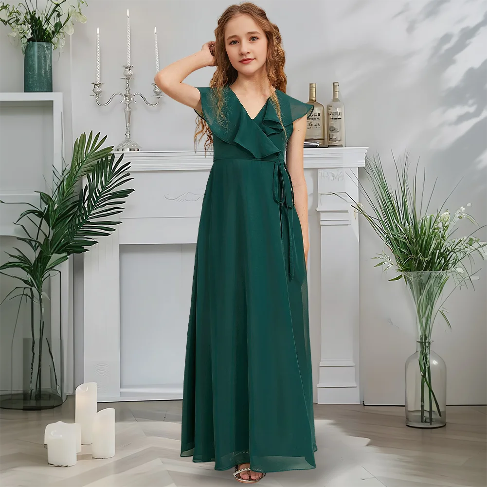 Designer A-Line Junior Bridesmaid Dress Jade Mist Flower Girl Dress V-Neck Chiffon Garden Gala Dance Wedding Party Gown
Designer A-Line Junior Bridesmaid Dress Jade Mist Flower Girl Dress V-Neck Chiffon Garden Gala Dance Wedding Party Gown