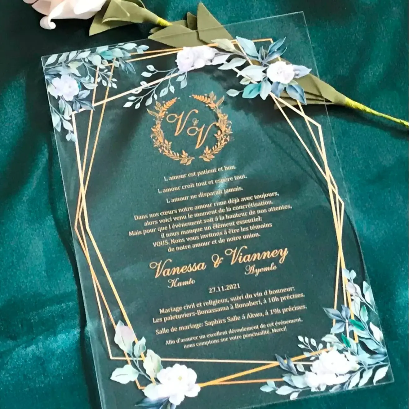 Acrylic Wedding Invitation,White Floral Invitation, Personalized Green Leaves, Party Decoration Favor, 10Pcs
Acrylic Wedding Invitation,White Floral Invitation, Personalized Green Leaves, Party Decoration Favor, 10Pcs