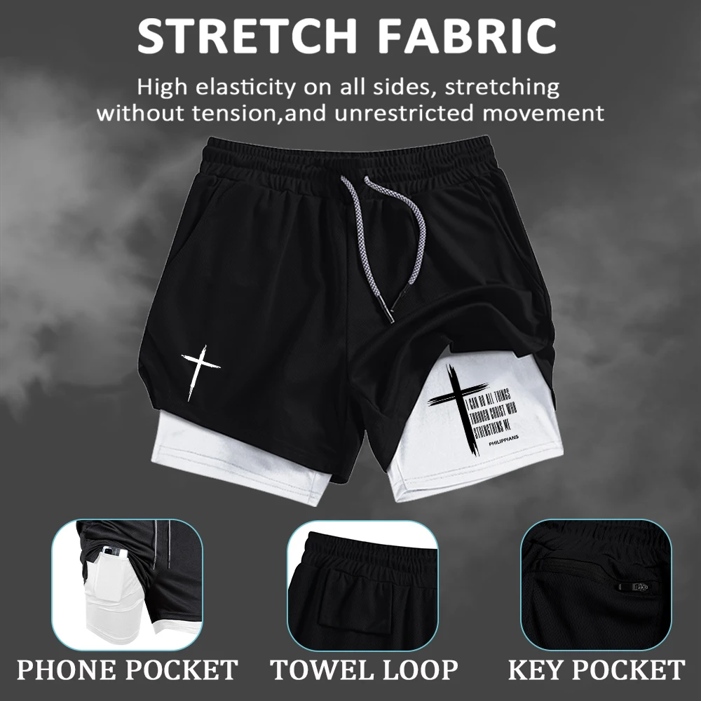 Men's Minimalist Cross Print 2 In 1 Athletic Shorts Stretchy Quick Drying Casual Beach Shorts Summer Fitness Surfing Shorts
Men's Minimalist Cross Print 2 In 1 Athletic Shorts Stretchy Quick Drying Casual Beach Shorts Summer Fitness Surfing Shorts