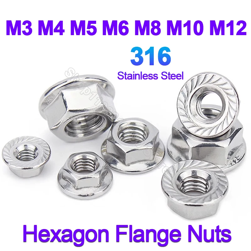Hexagon Flange Nuts M3 M4 M5 M6 M8 M10 M12 316 Stainless Steel Pinking Automatic Locking Nut DIN6923 Serrated Spinlock Hex Nut
Hexagon Flange Nuts M3 M4 M5 M6 M8 M10 M12 316 Stainless Steel Pinking Automatic Locking Nut DIN6923 Serrated Spinlock Hex Nut