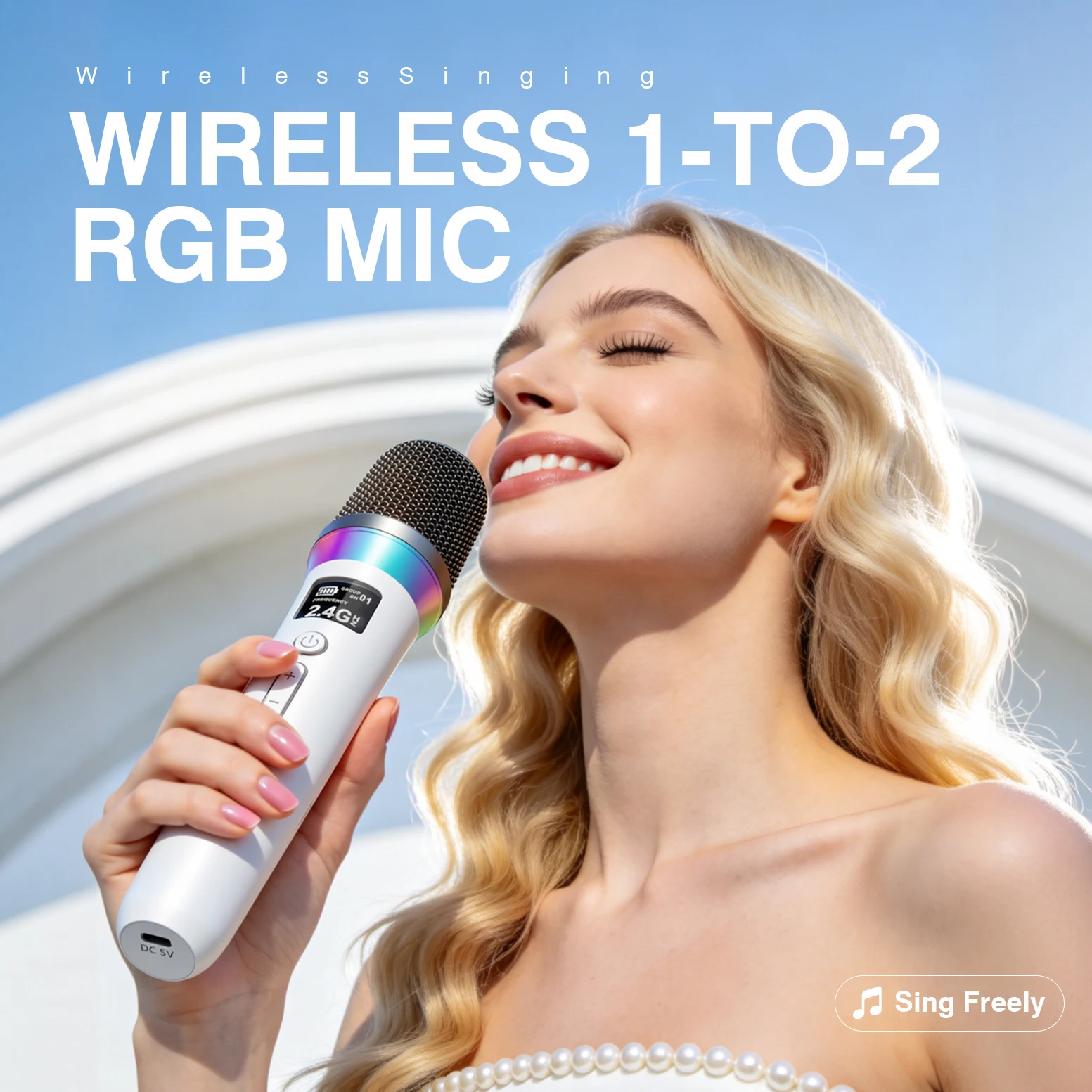 Wireless Microphone System with Receiver,2.4G Dual Handheld RGB Dynamic Mics,Voice Modes for Karaoke,Party,Stage Performance,DJ
Wireless Microphone System with Receiver,2.4G Dual Handheld RGB Dynamic Mics,Voice Modes for Karaoke,Party,Stage Performance,DJ