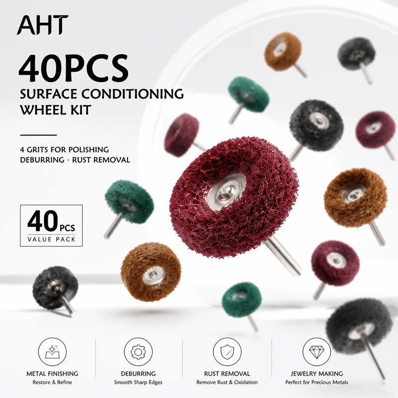 AHT 40PCS Abrasive Buffing Wheels Jewelry Polishing Wheel Kit 3mm Shank 4 Grits For Rotary Tool Dremel Buff Buffing Accessories
AHT 40PCS Abrasive Buffing Wheels Jewelry Polishing Wheel Kit 3mm Shank 4 Grits For Rotary Tool Dremel Buff Buffing Accessories