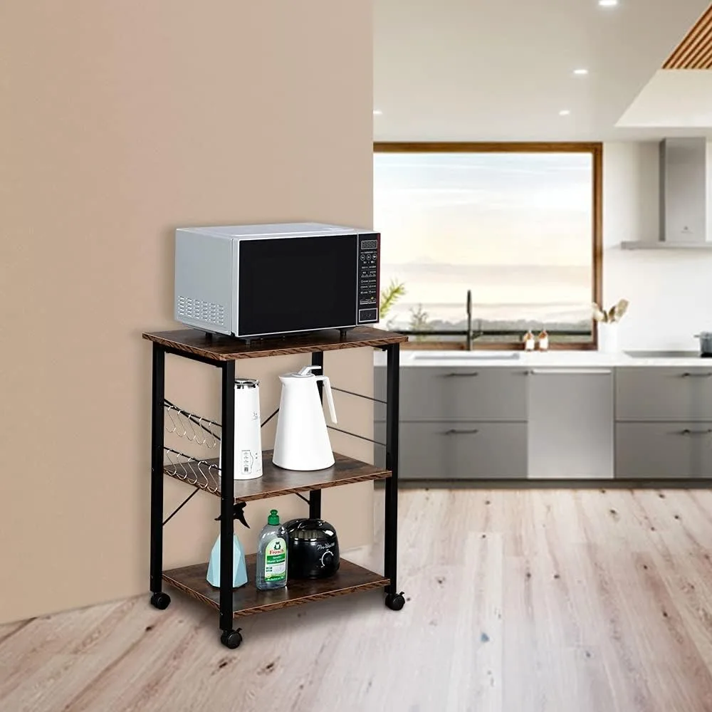 Kitchen Cart, 3 Tier Standing Baker's Rack Utility Storage Shelf Microwave Oven Stand with 10 S-Shape Hooks Rolling Locka
Kitchen Cart, 3 Tier Standing Baker's Rack Utility Storage Shelf Microwave Oven Stand with 10 S-Shape Hooks Rolling Locka