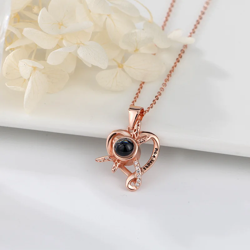 925 Silver Dragonfly Heart Customized Photos Projection Necklace 100 Languages I Love You Jewelry For Women Valentine's Day Gift
925 Silver Dragonfly Heart Customized Photos Projection Necklace 100 Languages I Love You Jewelry For Women Valentine's Day Gift