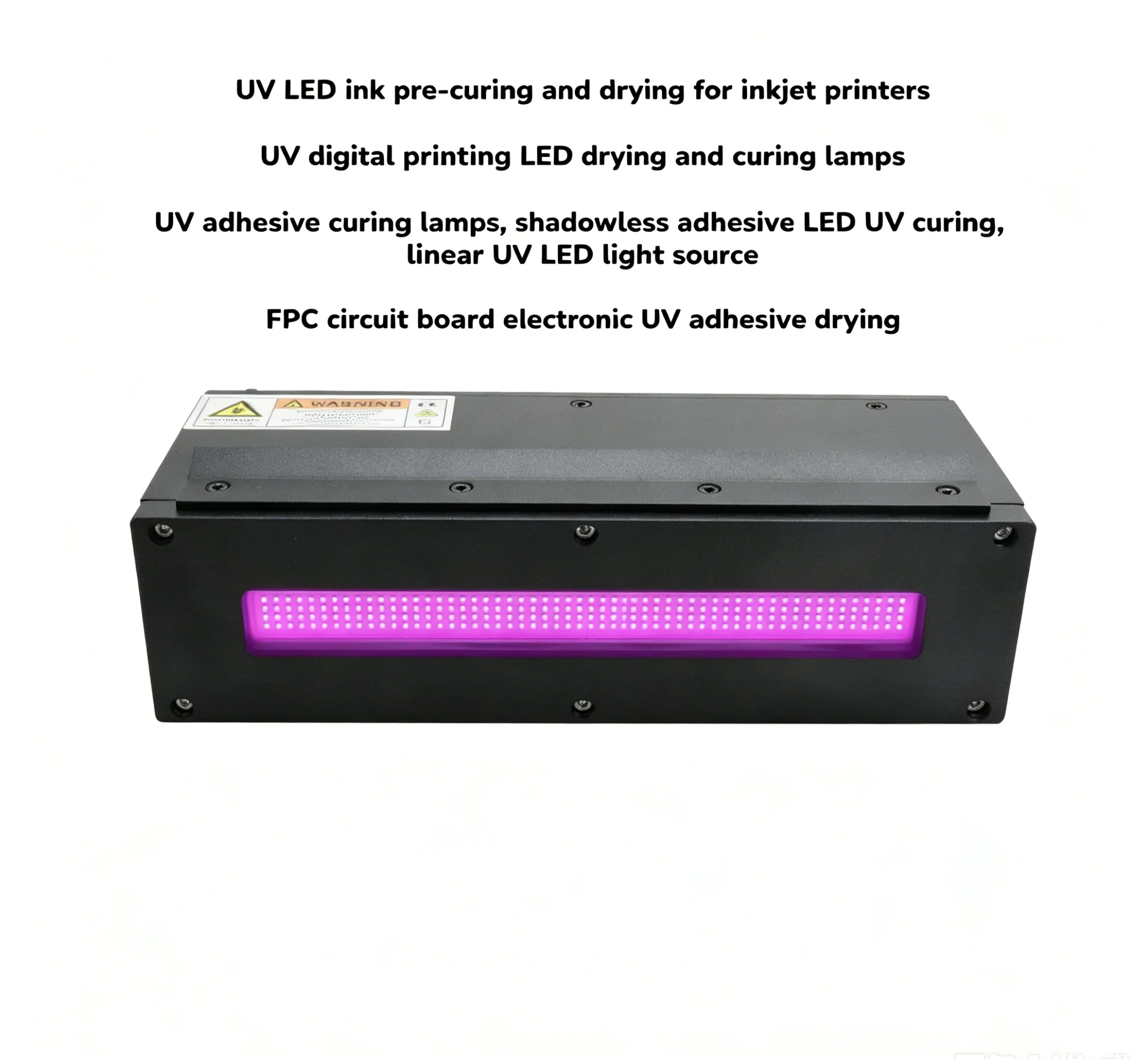 UV LED Lamp 560-650W for Inkjet Printer Pre Curing and Adhesive Drying 210x57x90mm 360-420nm 14-16W/cm2 Air Cooling
UV LED Lamp 560-650W for Inkjet Printer Pre Curing and Adhesive Drying 210x57x90mm 360-420nm 14-16W/cm2 Air Cooling