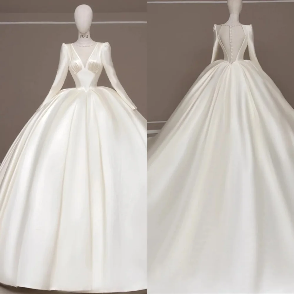 Customized Classic White Satin Evening Dress High Quality Deep V-Neck Long Sleeves Open Back Pearls Special Occasion Gowns
Customized Classic White Satin Evening Dress High Quality Deep V-Neck Long Sleeves Open Back Pearls Special Occasion Gowns