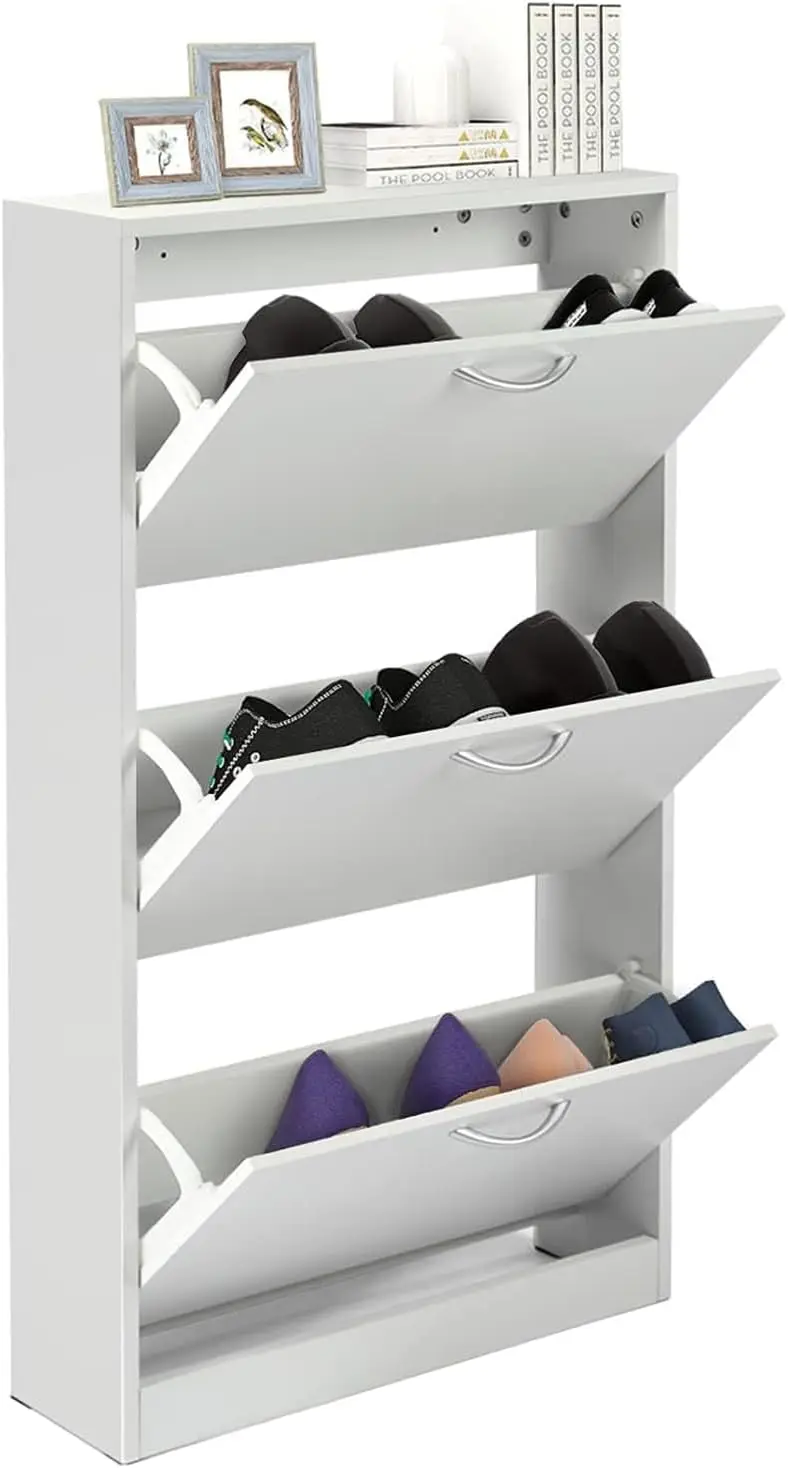 Shoe Cabinet for Entryway, White Narrow Shoe Storage Cabinet Flip Down Shoe Rack Wood 3 Tier Shoe Organizer for Home
Shoe Cabinet for Entryway, White Narrow Shoe Storage Cabinet Flip Down Shoe Rack Wood 3 Tier Shoe Organizer for Home