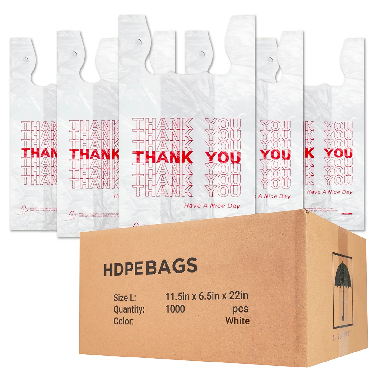 Сумки для переноски футболок «Спасибо» для тяжелых условий эксплуатации, белые, 1000 шт., 11,5 x 6,5 x 22 дюйма, сумки для покупок из ПЭВП для продуктов
Сумки для переноски футболок «Спасибо» для тяжелых условий эксплуатации, белые, 1000 шт., 11,5 x 6,5 x 22 дюйма, сумки для покупок из ПЭВП для продуктов