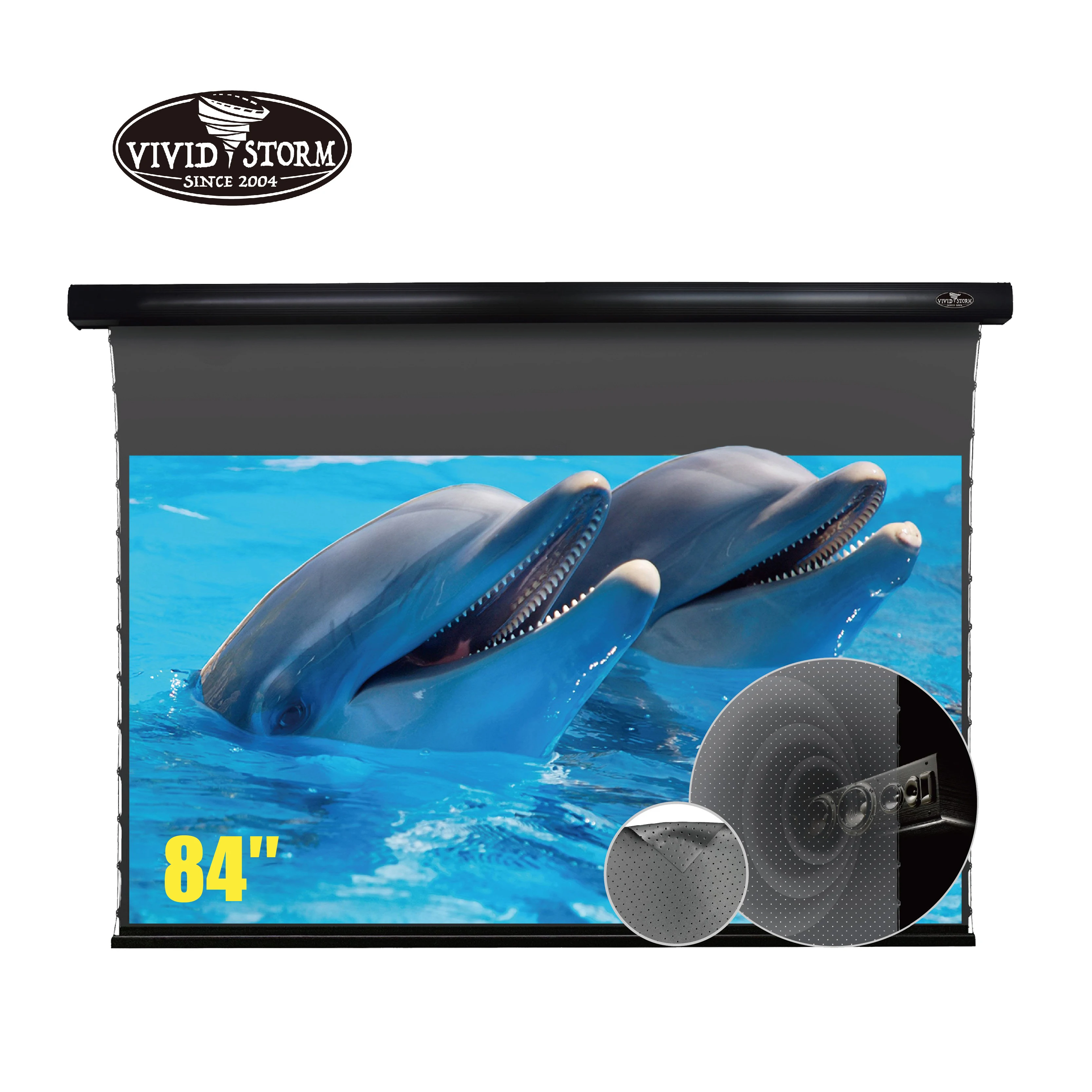 VIVIDSTORM 84 inch Slimline Electric Tab-tensioned pull down obsidian long throw Sound perforate Acoustically Transparent
VIVIDSTORM 84 inch Slimline Electric Tab-tensioned pull down obsidian long throw Sound perforate Acoustically Transparent