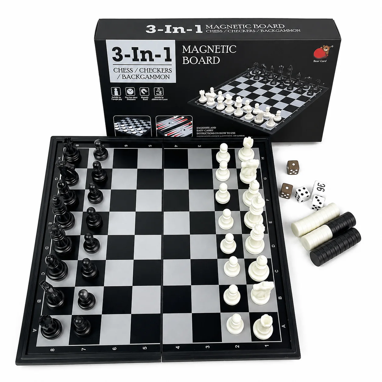 25x25cm 3 in 1 Folding Magnetic Chess Checkers Backgammon Set Board Game with Carry Box Safe Portable Travel Educational Puzzle
25x25cm 3 in 1 Folding Magnetic Chess Checkers Backgammon Set Board Game with Carry Box Safe Portable Travel Educational Puzzle