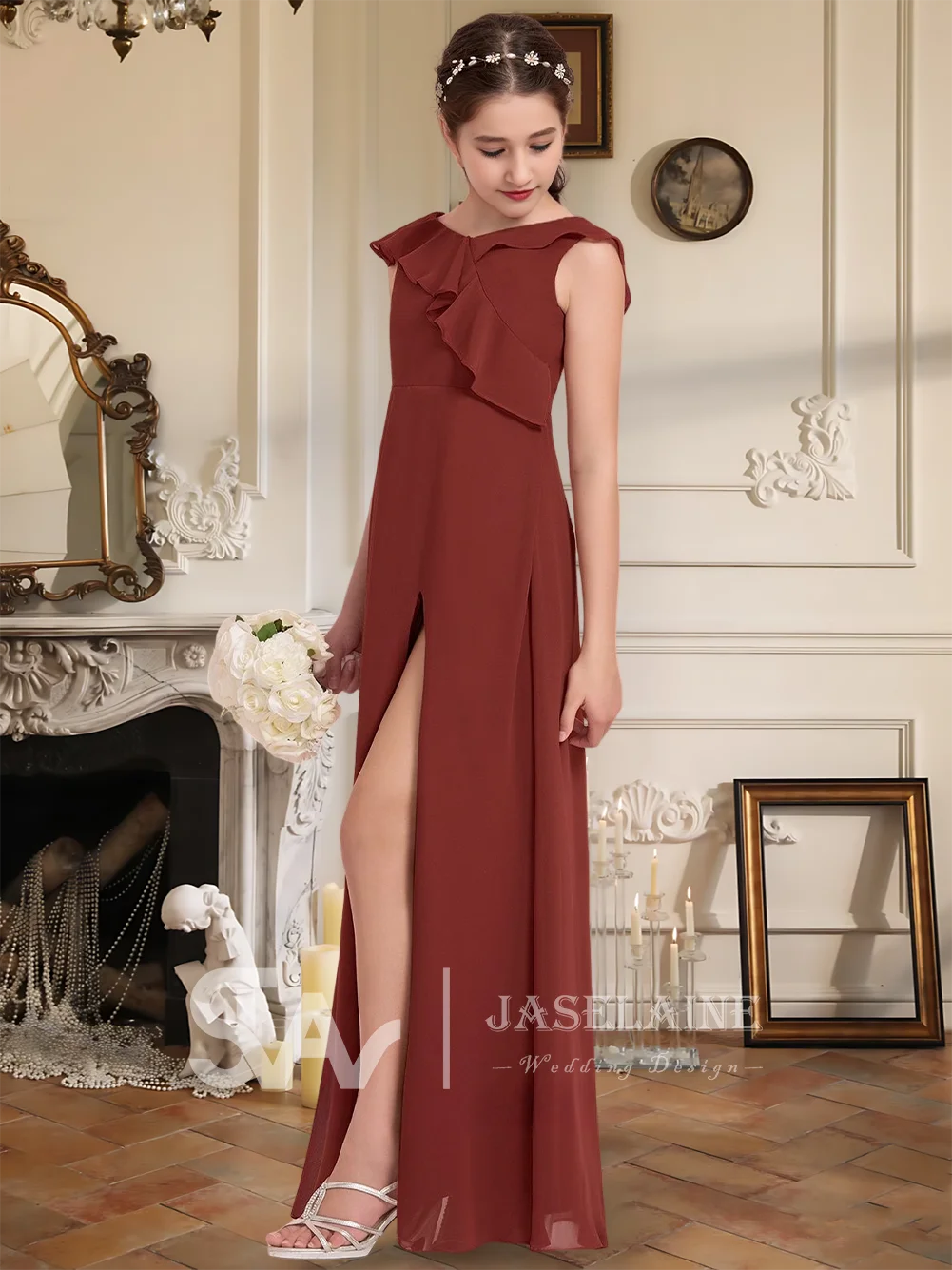 A A-Line V-Neck Floor-Length Chiffon Junior Bridesmaid Dress With Cascading Ruffles Flower Girl Dress Girls Wedding Party Formal
A A-Line V-Neck Floor-Length Chiffon Junior Bridesmaid Dress With Cascading Ruffles Flower Girl Dress Girls Wedding Party Formal