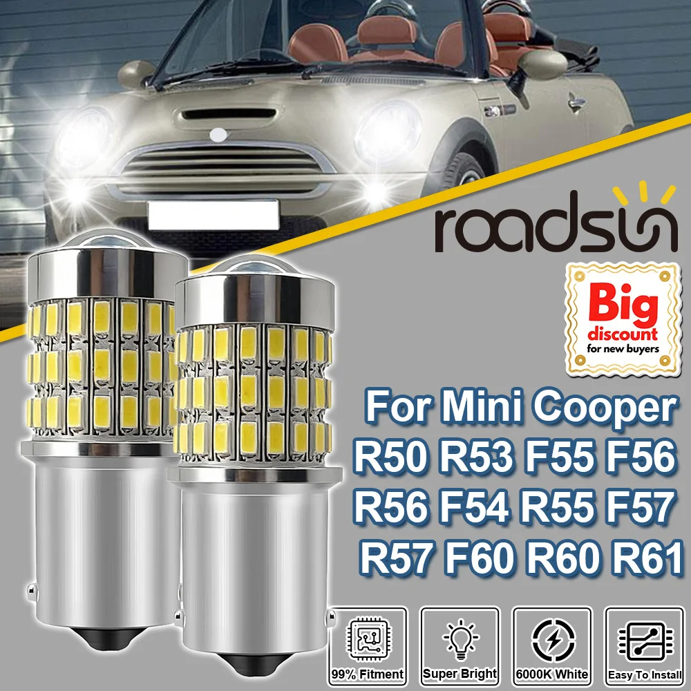 Roadsun 2X 1156 P21W For Mini Cooper R50 R53 F55 F56 R56 F54 R55 F57 R57 F60 R60 R61 Projector Lens Reverse Lights Backup Lamps
