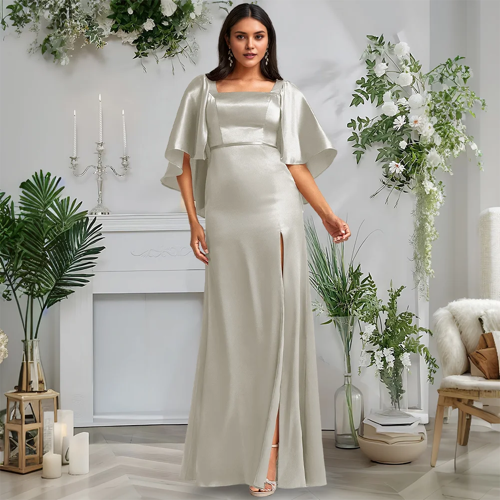 Luxury Bronzer A-Line Square Floor-Length Stretch Satin Bridesmaid Dresses With Cape Wedding Party Guest Cocktail 2025
Luxury Bronzer A-Line Square Floor-Length Stretch Satin Bridesmaid Dresses With Cape Wedding Party Guest Cocktail 2025