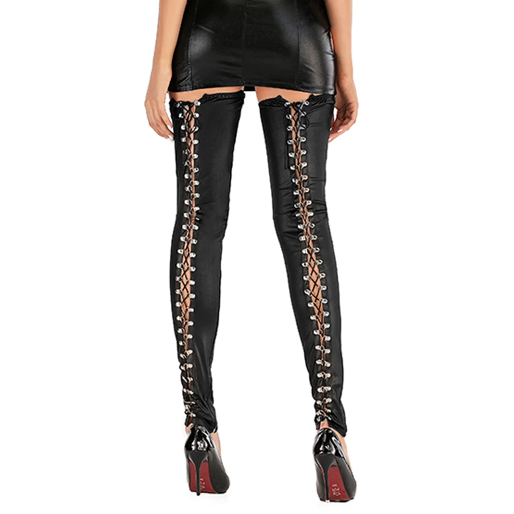 Women Wet Look Lace Up Thigh High Black Vinyl Leather Leggings Pole Dance Stockings
Women Wet Look Lace Up Thigh High Black Vinyl Leather Leggings Pole Dance Stockings