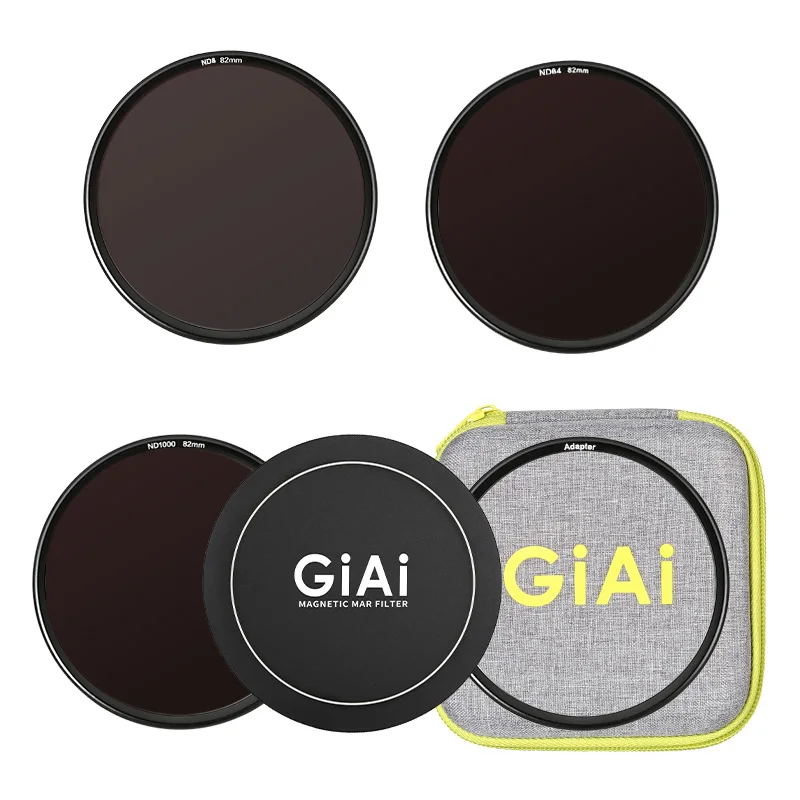 GiAi Magnetic Lens Filter Set ND8 ND64 ND1000 82mm Multi-layer Coating Quick Installation With Pouch Adapter Cap
GiAi Magnetic Lens Filter Set ND8 ND64 ND1000 82mm Multi-layer Coating Quick Installation With Pouch Adapter Cap