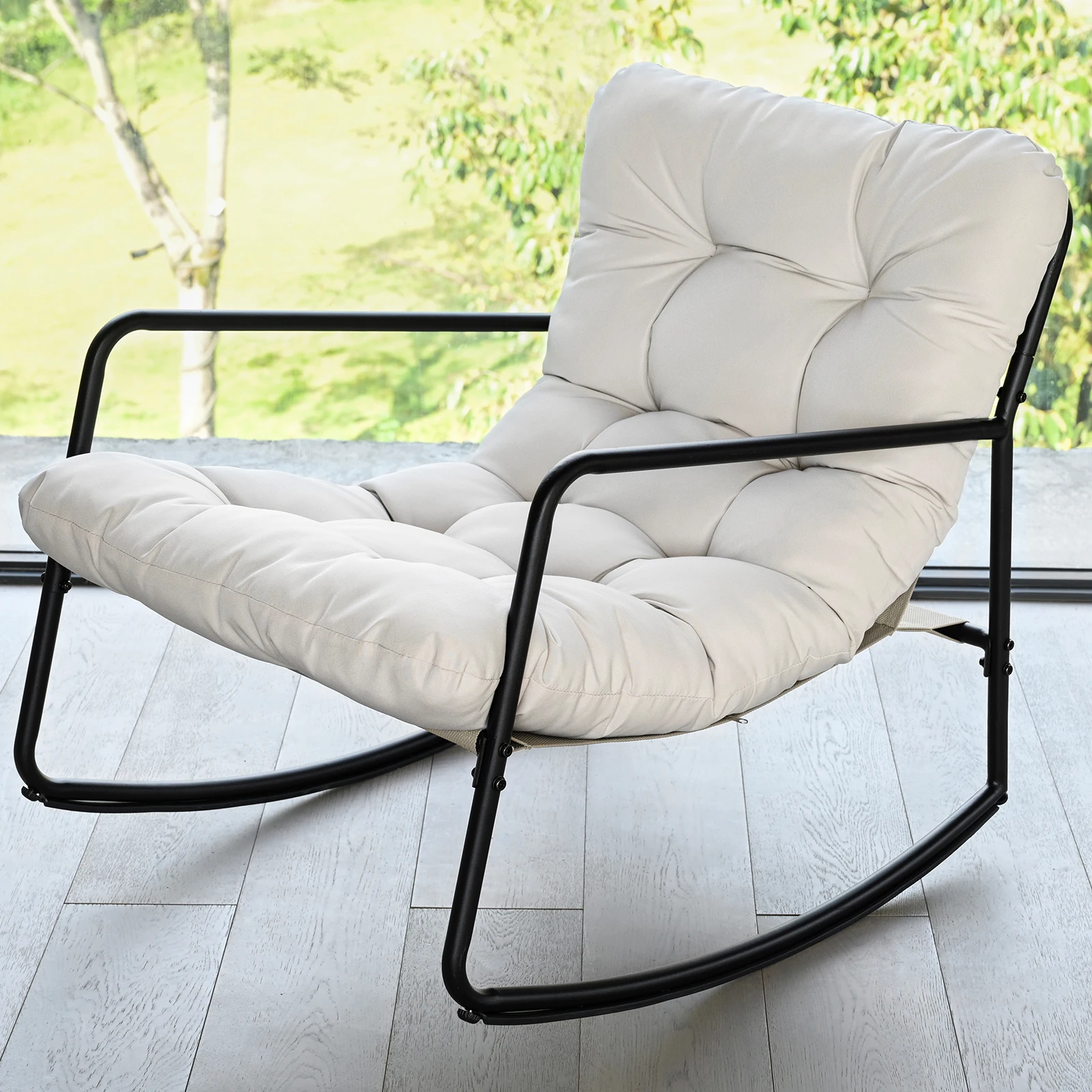 SEEHILL Outdoor Rocking Chair, Metal Patio Rocking Chair, Indoor Rocking Chair with Cushion, Papasan Rocking Lounge Chair, Comfy Modern Rocker Chair for Porch, Living Room, Garden, Backyard, Off-White
SEEHILL Outdoor Rocking Chair, Metal Patio Rocking Chair, Indoor Rocking Chair with Cushion, Papasan Rocking Lounge Chair, Comfy Modern Rocker Chair for Porch, Living Room, Garden, Backyard, Off-White
